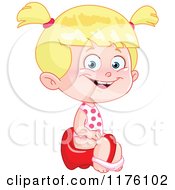 Cartoon Of A Happy Blond Girl Sitting On A Potty Training Toilet Royalty Free Vector Clipart by yayayoyo