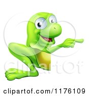 Poster, Art Print Of Happy Green Frog Pointing To A Sign