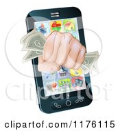 Fist With Cash Emerging From A Smart Phone