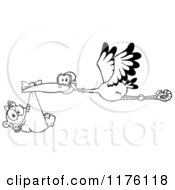 Poster, Art Print Of Black And White Stork Flying A Baby Girl In A Bundle