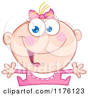 Cartoon Of A Happy Caucasian Baby Girl With Open Arms Royalty Free Vector Clipart