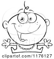 Cartoon Of A Happy Black And White Baby Boy With Open Arms Royalty Free Vector Clipart by Hit Toon
