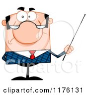 Cartoon Of A Grumpy Caucasian Businessman Holding A Pointer Stick Royalty Free Vector Clipart by Hit Toon