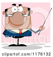 Cartoon Of A Grumpy African American Businessman Holding A Pointer Stick Over Pink Royalty Free Vector Clipart