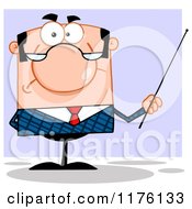 Poster, Art Print Of Grumpy White Businessman Holding A Pointer Stick Over Purple