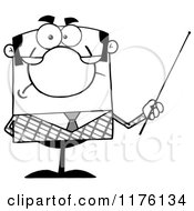 Cartoon Of A Grumpy Black And White Businessman Holding A Pointer Stick Royalty Free Vector Clipart