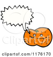 Cartoon Of A Pumpkin With A Conversation Bubble Royalty Free Vector Illustration