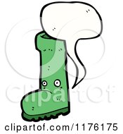Cartoon Of A Green Boot With A Conversation Bubble Royalty Free Vector Illustration