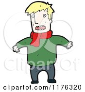 Cartoon Of A Man Wearing A Green Sweater With A Red Scarf Royalty Free Vector Illustration