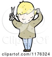 Cartoon Of A Blonde Person Cutting Their Hair Royalty Free Vector Illustration by lineartestpilot