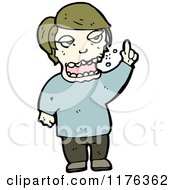 Cartoon Of A Man Wearing A Blue Sweater Pointing Royalty Free Vector Illustration