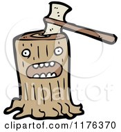 Cartoon Of A Tree Stump With An Ax Royalty Free Vector Illustration