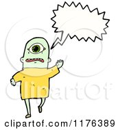 Cartoon Of A Green Cyclops Monster With A Conversation Bubble Royalty Free Vector Illustration
