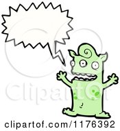 Cartoon Of A Green Tentacled Monster With A Conversation Bubble Royalty Free Vector Illustration
