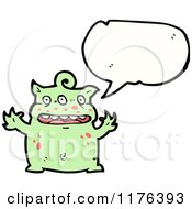 Cartoon Of A Green Tentacled Monster With A Conversation Bubble Royalty Free Vector Illustration