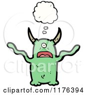 Cartoon Of A Green Monster Horned With A Conversation Bubble Royalty Free Vector Illustration by lineartestpilot