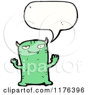 Cartoon Of A Green Monster Horned With A Conversation Bubble Royalty Free Vector Illustration