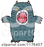 Cartoon Of A Blue Horned Monster Royalty Free Vector Illustration