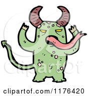Cartoon Of A Green Horned Monster Royalty Free Vector Illustration