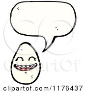 Cartoon Of A Happy Talking Egg With A Conversation Bubble Royalty Free Vector Illustration