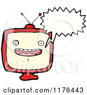 Cartoon Of A Television With A Conversation Bubble Royalty Free Vector Illustration
