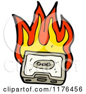 Cartoon Of A Flaming Cassette Tape Royalty Free Vector Illustration by lineartestpilot