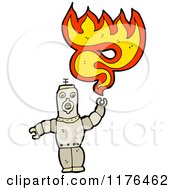 Cartoon Of A Robot With Flames Royalty Free Vector Illustration
