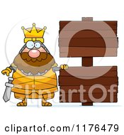 Cartoon Of A Happy King Knight By Wooden Signs Royalty Free Vector Clipart