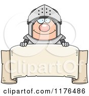 Cartoon Of A Happy Armoured Knight Over A Banner Royalty Free Vector Clipart