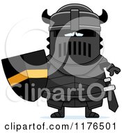 Cartoon Of A Depressed Armoured Black Knight Royalty Free Vector Clipart