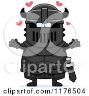 Cartoon Of A Loving Armoured Black Knight Royalty Free Vector Clipart
