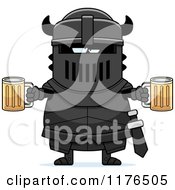 Cartoon Of A Drunk Armoured Black Knight With Beer Royalty Free Vector Clipart