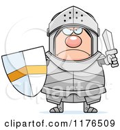 Cartoon Of A Mad Armoured Knight Holding A Sword And Shield Royalty Free Vector Clipart