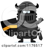 Cartoon Of A Waving Armoured Black Knight Royalty Free Vector Clipart