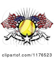 Softball With American Flags Stars And A Banner
