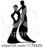 Clipart Of A Black And White Silhouetted Wedding Couple Dancing Royalty Free Vector Illustration
