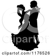 Clipart Of A Black Silhouetted Wedding Couple Dancing Royalty Free Vector Illustration