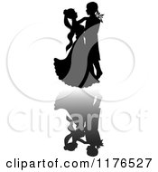 Clipart Of A Black Silhouetted Wedding Couple Dancing With A Reflection Royalty Free Vector Illustration