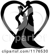 Poster, Art Print Of Black Silhouetted Wedding Couple Dancing In Front Of A Heart