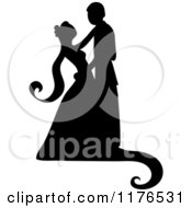 Clipart Of A Black Silhouetted Wedding Couple Dancing 3 Royalty Free Vector Illustration