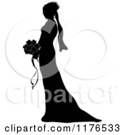 Poster, Art Print Of Silhouetted Bride In Profile Holding A Wedding Bouquet