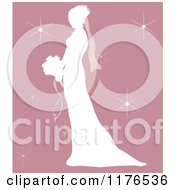 Poster, Art Print Of Silhouetted Bride In Profile Holding A Wedding Bouquet Over Pink With Sparkles