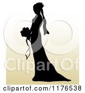 Poster, Art Print Of Silhouetted Bride In Profile Holding A Wedding Bouquet Over Gradient