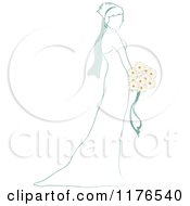 Clipart Of A Sketched Bride Holding A Daisy Wedding Bouquet Royalty Free Vector Illustration by Pams Clipart