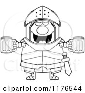 Cartoon Of A Black And White Drunk Armoured Knight With Beer Royalty Free Vector Clipart