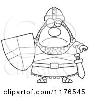 Cartoon Of A Black And White Depressed Knight Royalty Free Vector Clipart