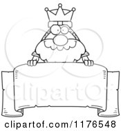 Poster, Art Print Of Black And White Cartoon Of A  King Knight Over A Banner Royalty Free Vector Clipart