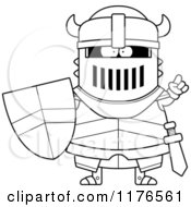 Cartoon Of A Black And White Smart Armoured Black Knight With An Idea Royalty Free Vector Clipart