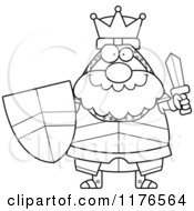 Cartoon Of A Black And White Happy King Knight Holding A Sword And Shield Royalty Free Vector Clipart