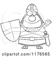 Cartoon Of A Black And White Waving Knight Royalty Free Vector Clipart